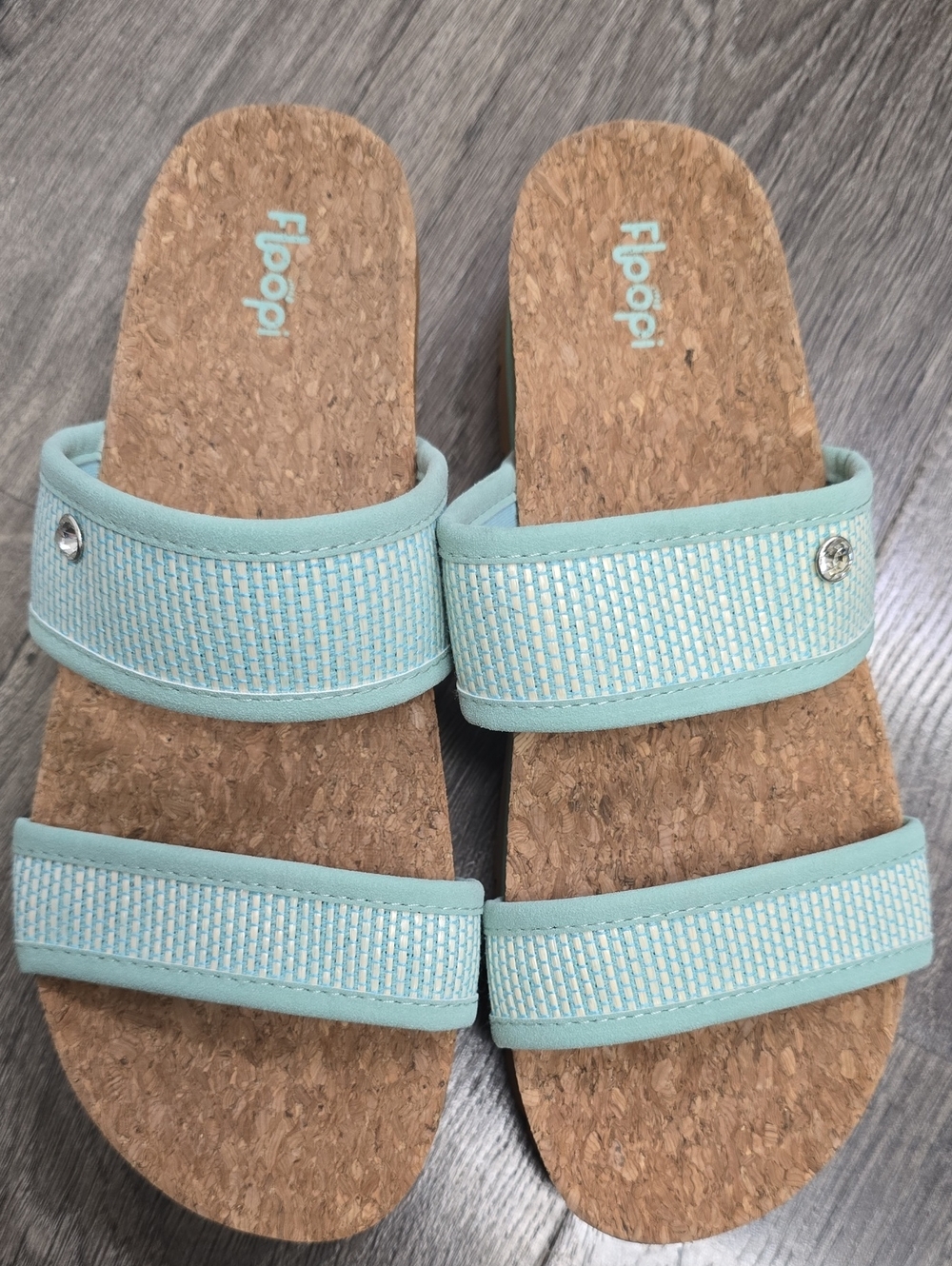 Floopi Women's Mint Two-Strap Cork Slide Sandals